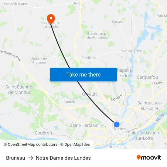 Bruneau to Notre Dame des Landes map