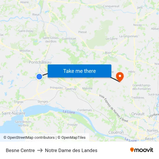Besne Centre to Notre Dame des Landes map