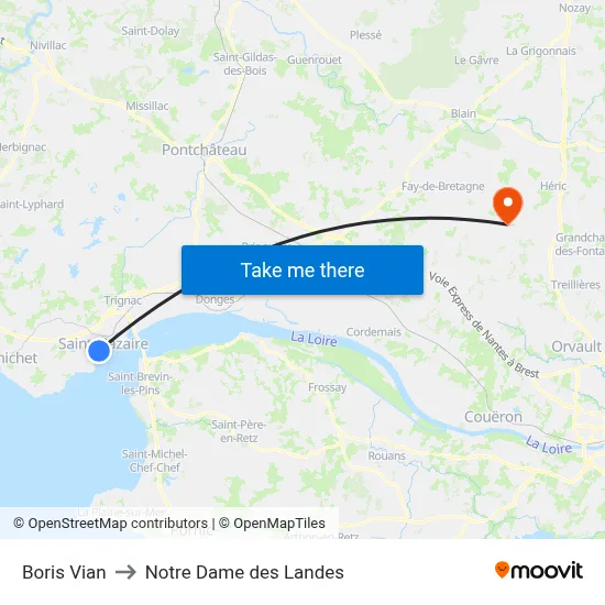 Boris Vian to Notre Dame des Landes map