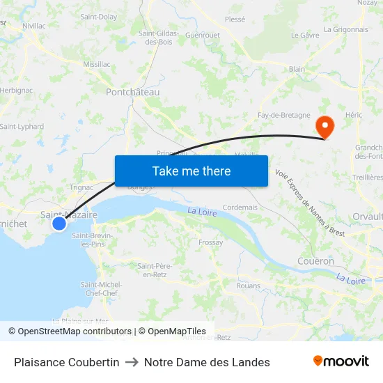 Plaisance Coubertin to Notre Dame des Landes map