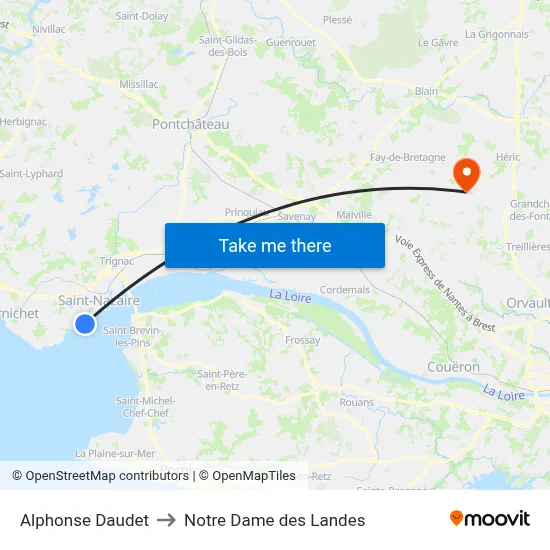 Alphonse Daudet to Notre Dame des Landes map