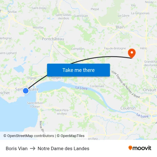 Boris Vian to Notre Dame des Landes map