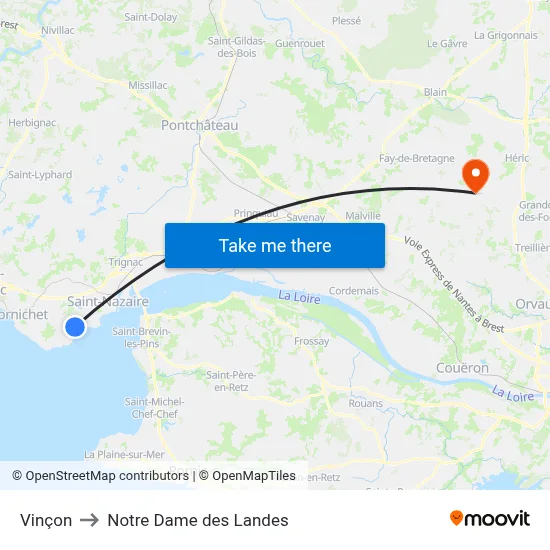Vinçon to Notre Dame des Landes map