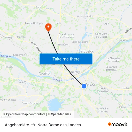 Angebardière to Notre Dame des Landes map