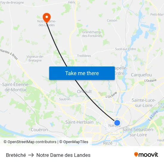 Bretéché to Notre Dame des Landes map