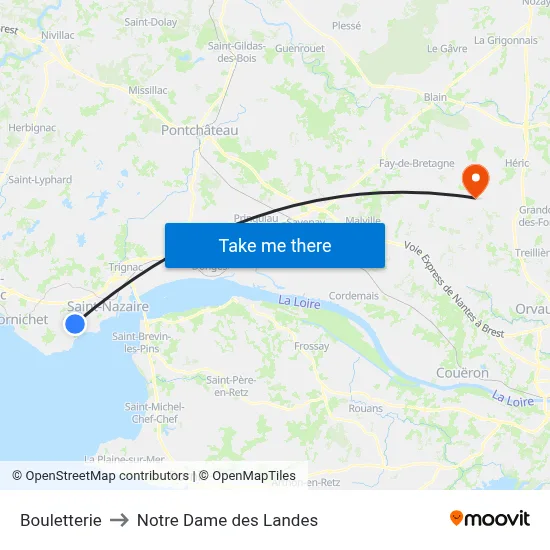 Bouletterie to Notre Dame des Landes map