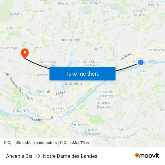 Ancenis Bis to Notre Dame des Landes map