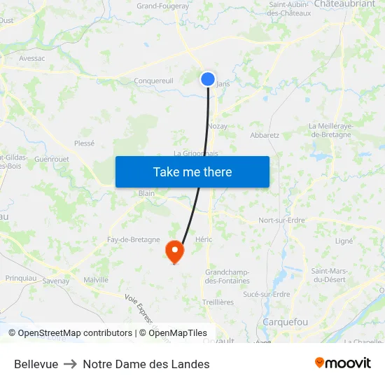 Bellevue to Notre Dame des Landes map