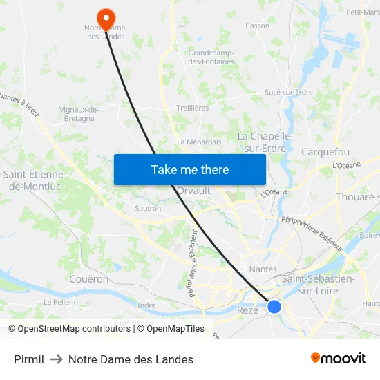 Pirmil to Notre Dame des Landes map