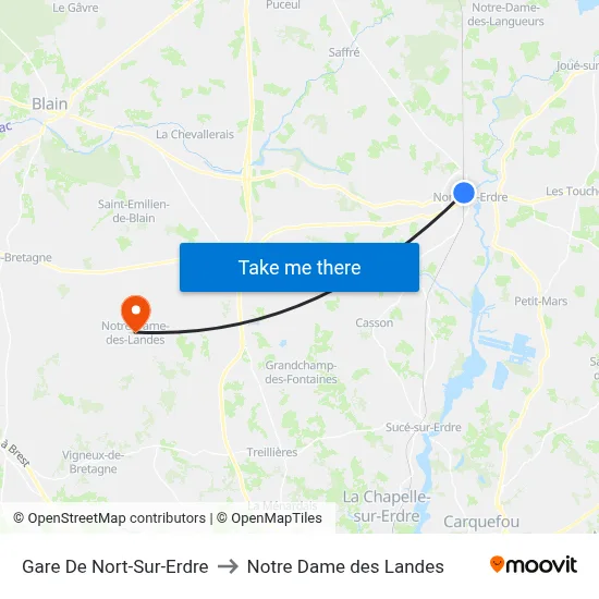 Gare De Nort-Sur-Erdre to Notre Dame des Landes map