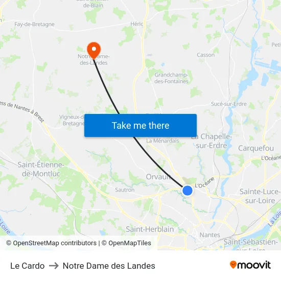 Le Cardo to Notre Dame des Landes map