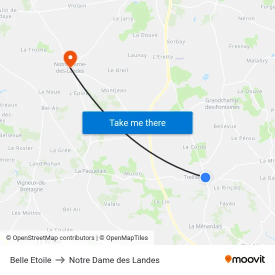 Belle Etoile to Notre Dame des Landes map