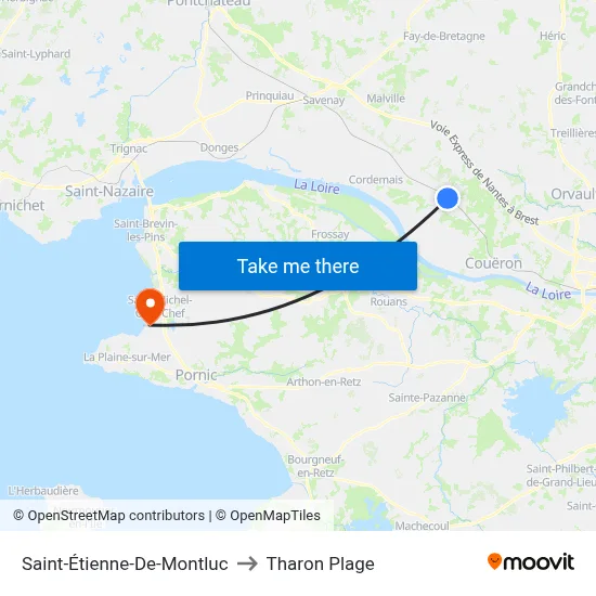Saint-Étienne-De-Montluc to Tharon Plage map