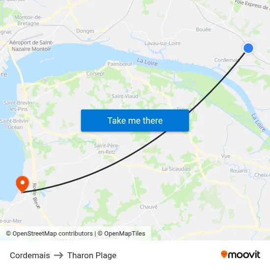 Cordemais to Tharon Plage map