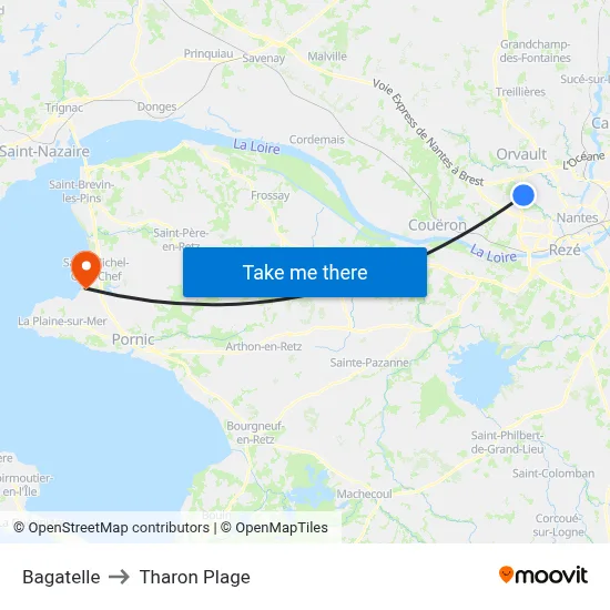 Bagatelle to Tharon Plage map