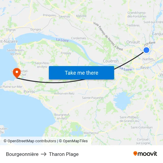 Bourgeonnière to Tharon Plage map