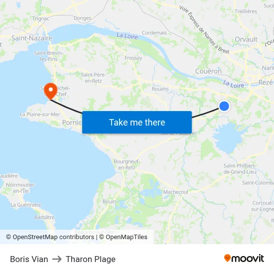 Boris Vian to Tharon Plage map