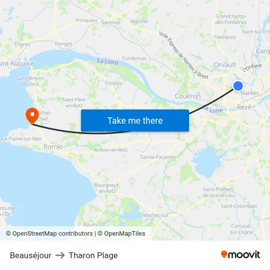 Beauséjour to Tharon Plage map
