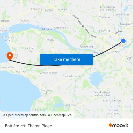 Bottière to Tharon Plage map