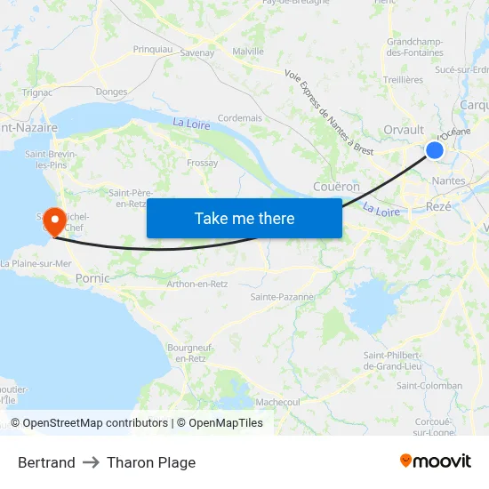 Bertrand to Tharon Plage map