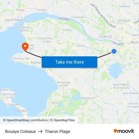 Bouaye Coteaux to Tharon Plage map