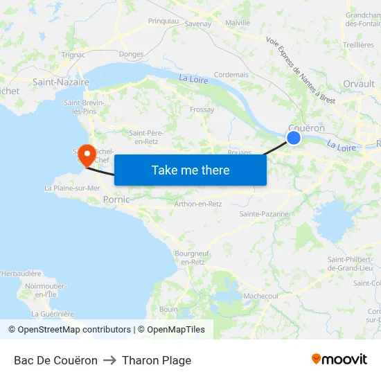 Bac De Couëron to Tharon Plage map