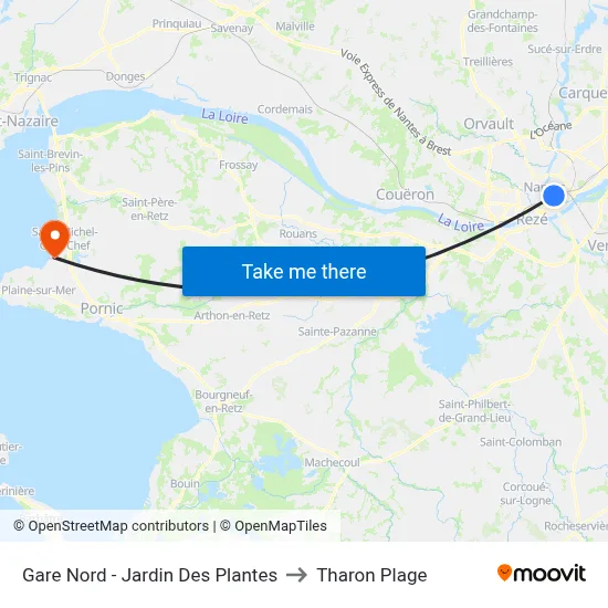 Gare Nord - Jardin Des Plantes to Tharon Plage map