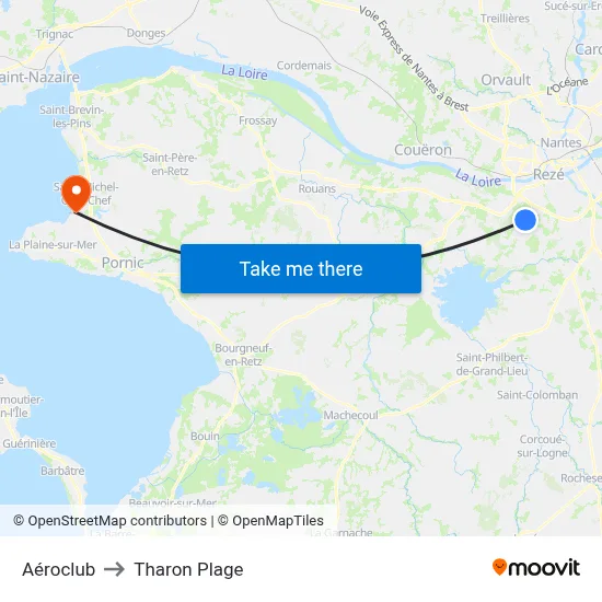 Aéroclub to Tharon Plage map
