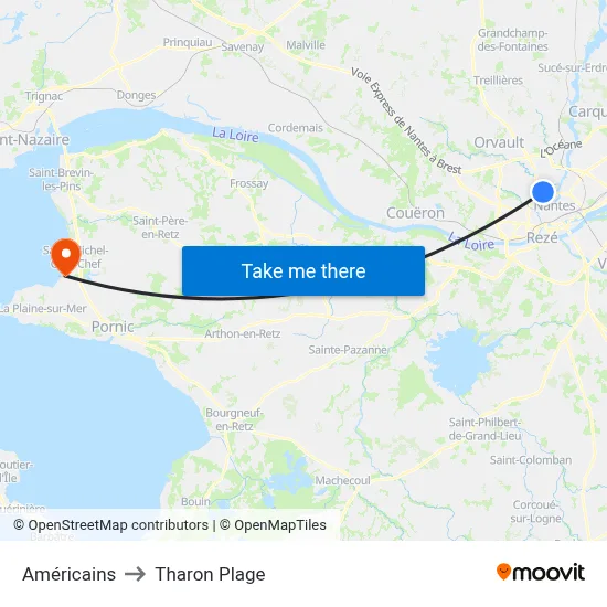 Américains to Tharon Plage map