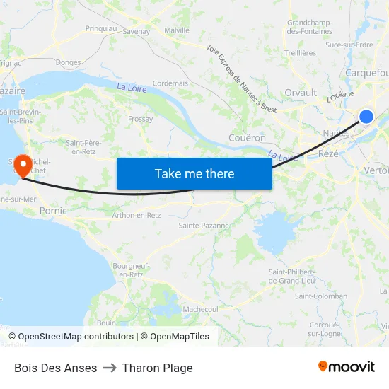 Bois Des Anses to Tharon Plage map