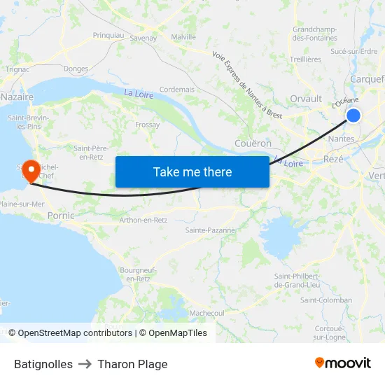 Batignolles to Tharon Plage map