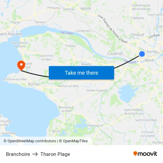 Branchoire to Tharon Plage map