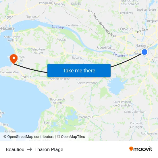 Beaulieu to Tharon Plage map