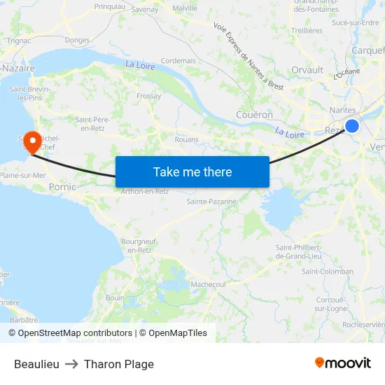 Beaulieu to Tharon Plage map