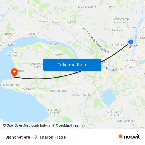 Blanchetière to Tharon Plage map