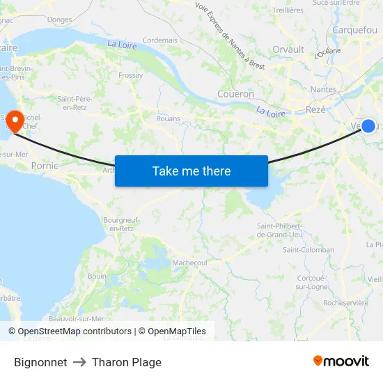 Bignonnet to Tharon Plage map