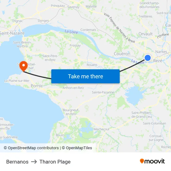 Bernanos to Tharon Plage map