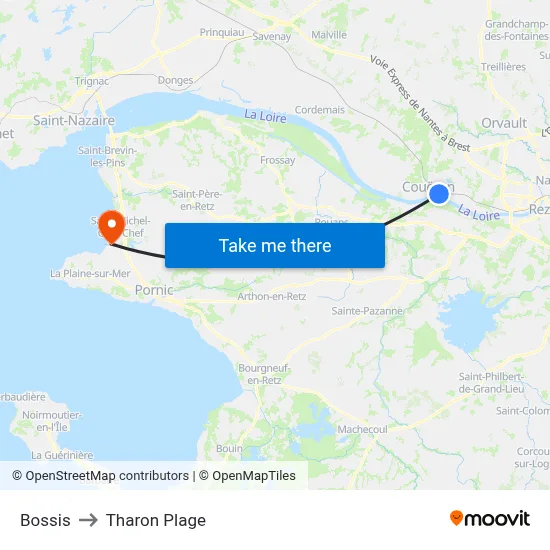 Bossis to Tharon Plage map