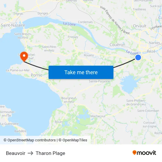 Beauvoir to Tharon Plage map