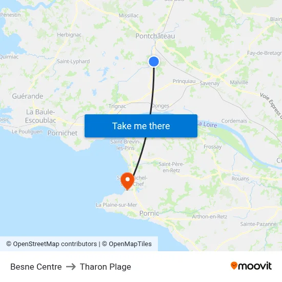 Besne Centre to Tharon Plage map