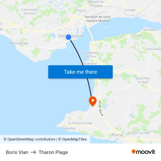 Boris Vian to Tharon Plage map