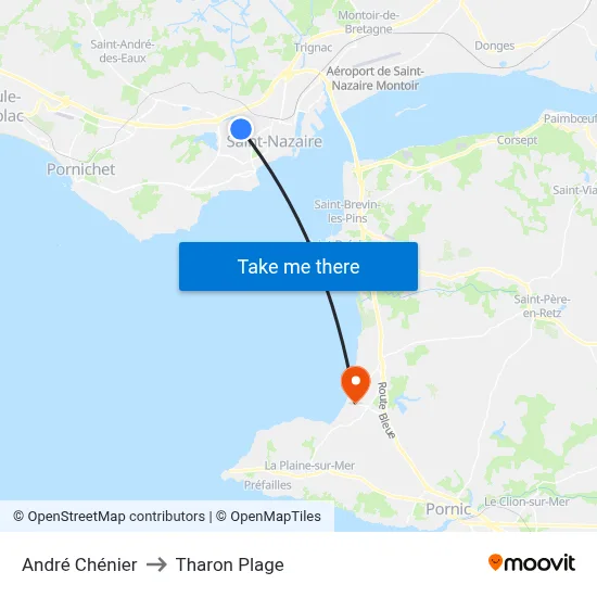 André Chénier to Tharon Plage map