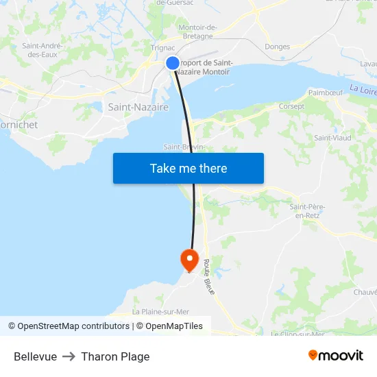 Bellevue to Tharon Plage map