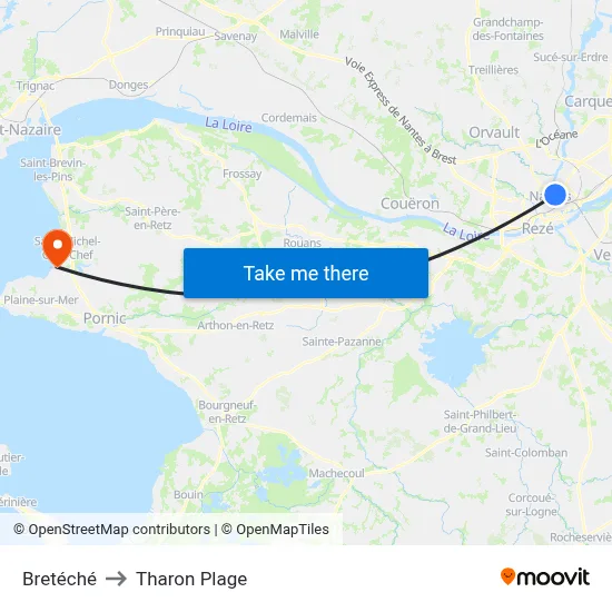 Bretéché to Tharon Plage map