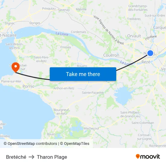 Bretéché to Tharon Plage map