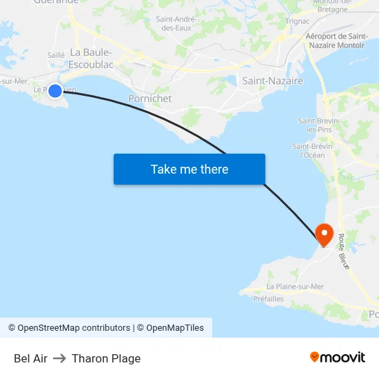 Bel Air to Tharon Plage map