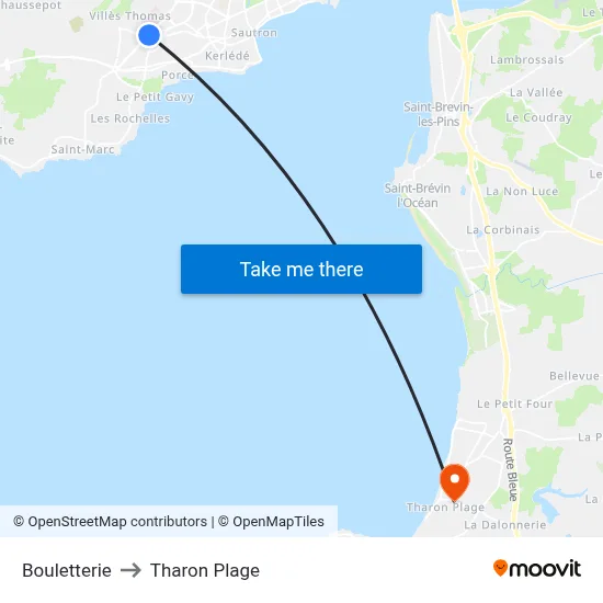 Bouletterie to Tharon Plage map