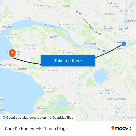 Gare De Nantes to Tharon Plage map
