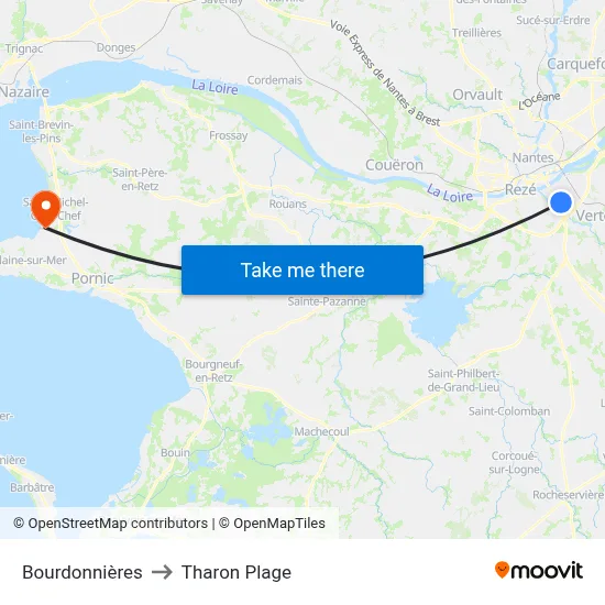 Bourdonnières to Tharon Plage map