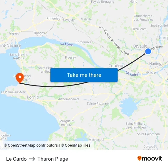 Le Cardo to Tharon Plage map